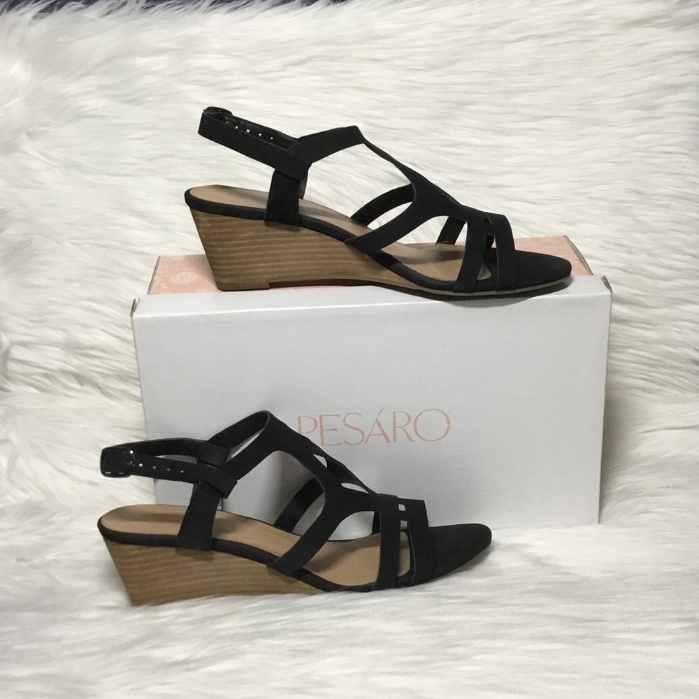Presaro Gina Women’s Wedge Sandal, Black, 9M